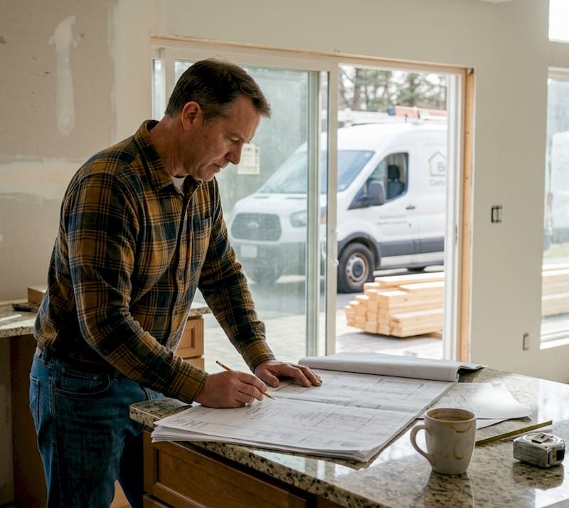 What is a construction upgrade? Homeowner guide & ROI insights Homeowner reviewing upgrade plans during renovation