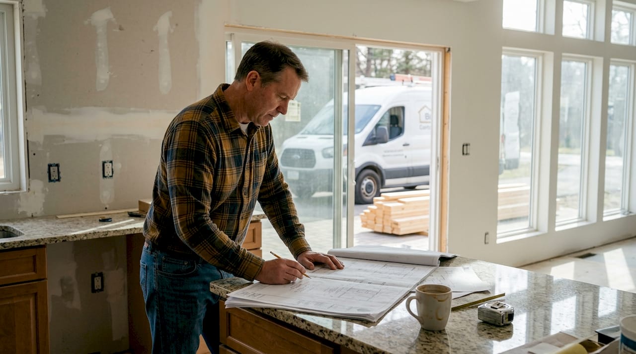 Homeowner reviewing upgrade plans during renovation