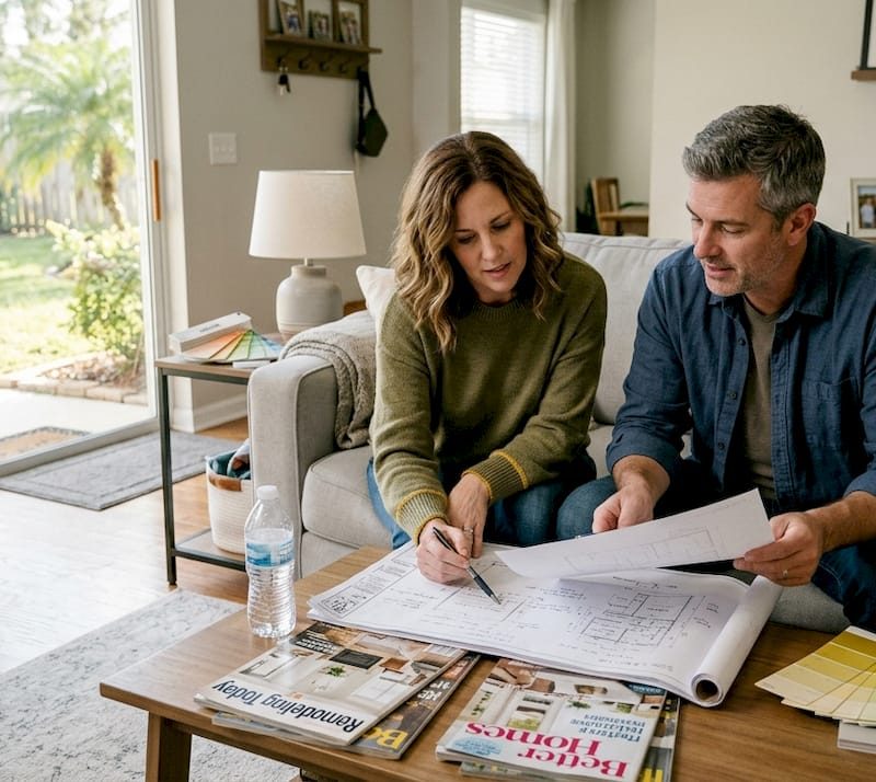 Residential Remodeling: Boost Home Value in Jacksonville Couple reviewing home remodel plans