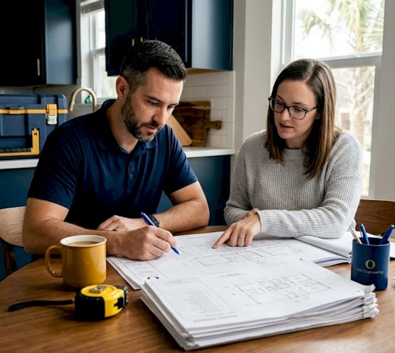 Homeowners reviewing construction project documents