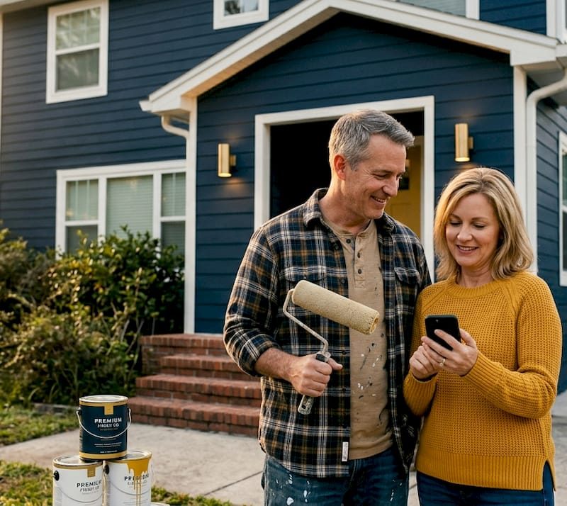 Couple reviewing remodeled Jacksonville home exterior