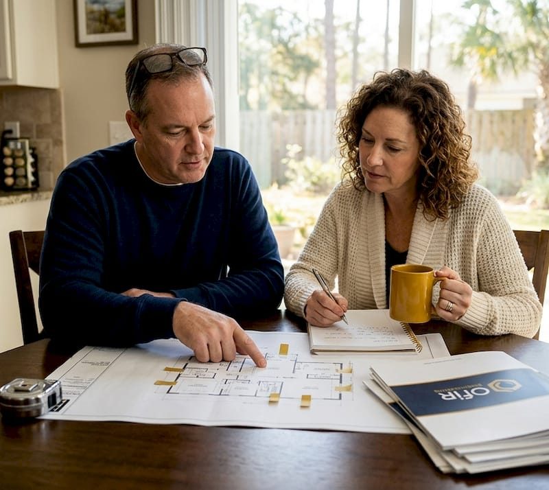 Strategic planning for successful home remodeling in Jacksonville Couple planning home remodel at kitchen table