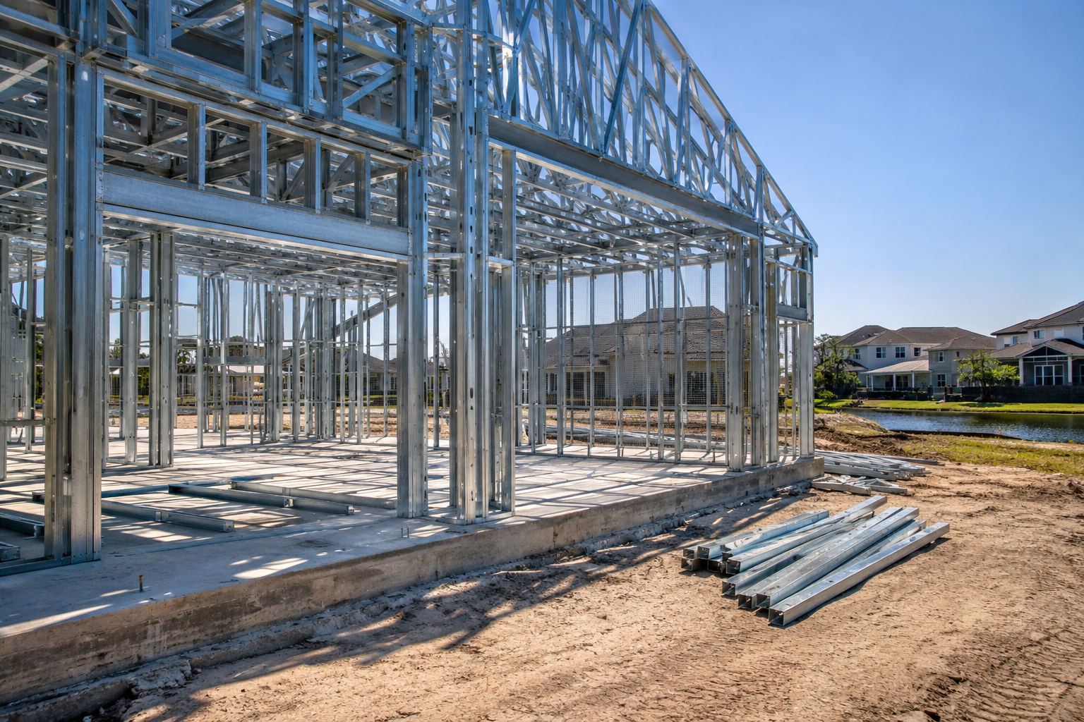 Residential construction project management on a steel frame home site in Northeast Florida