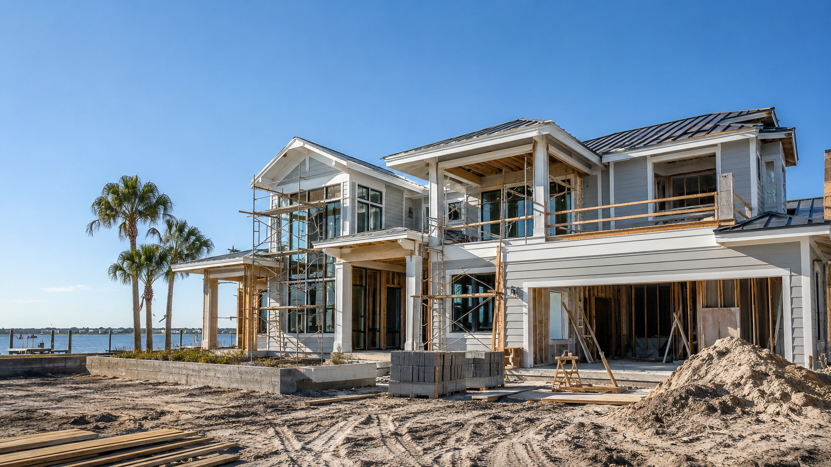 custom house builders reviewing home construction plans on a Jacksonville FL job site