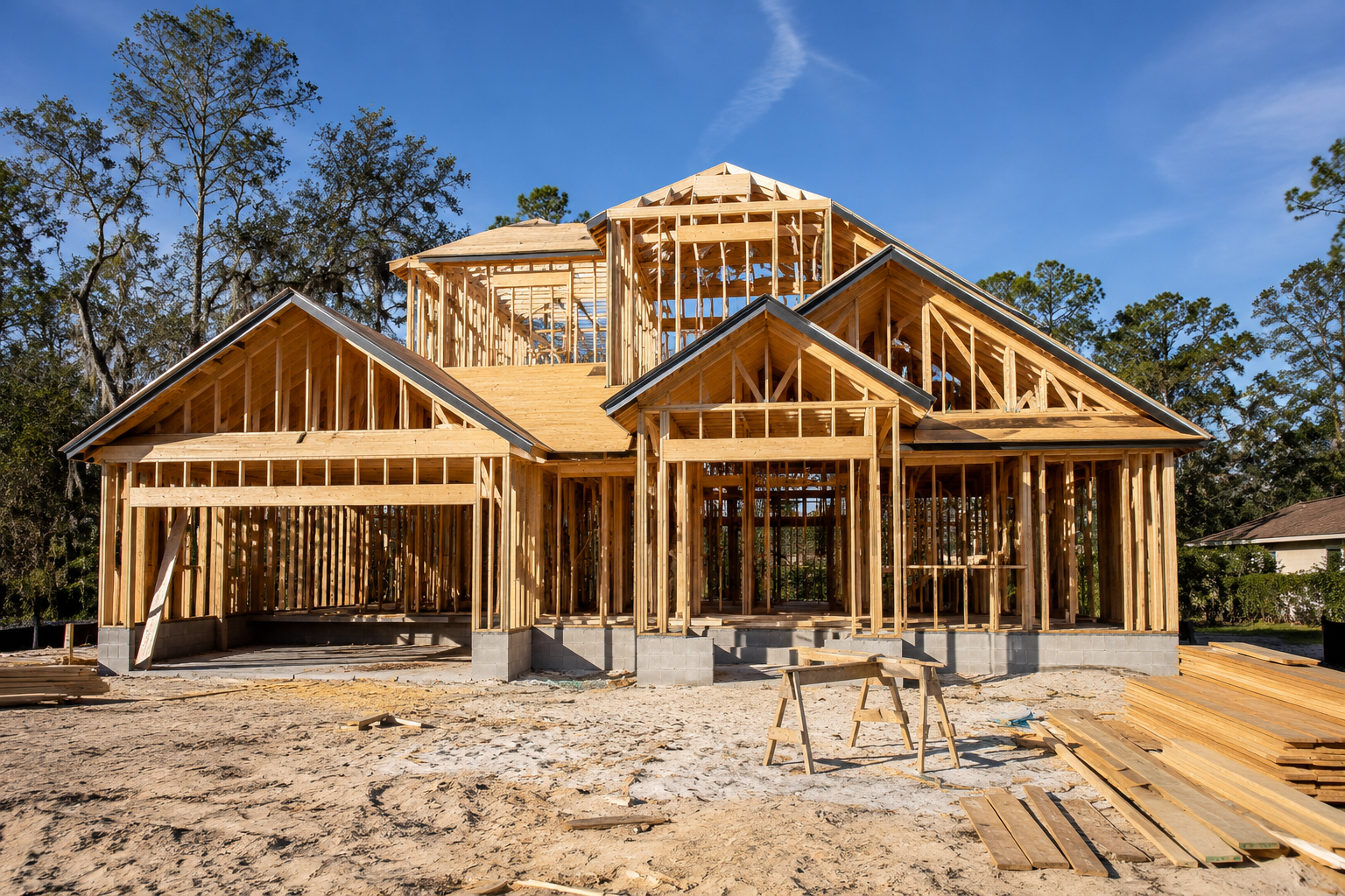 foundation and framing during a jacksonville new home build