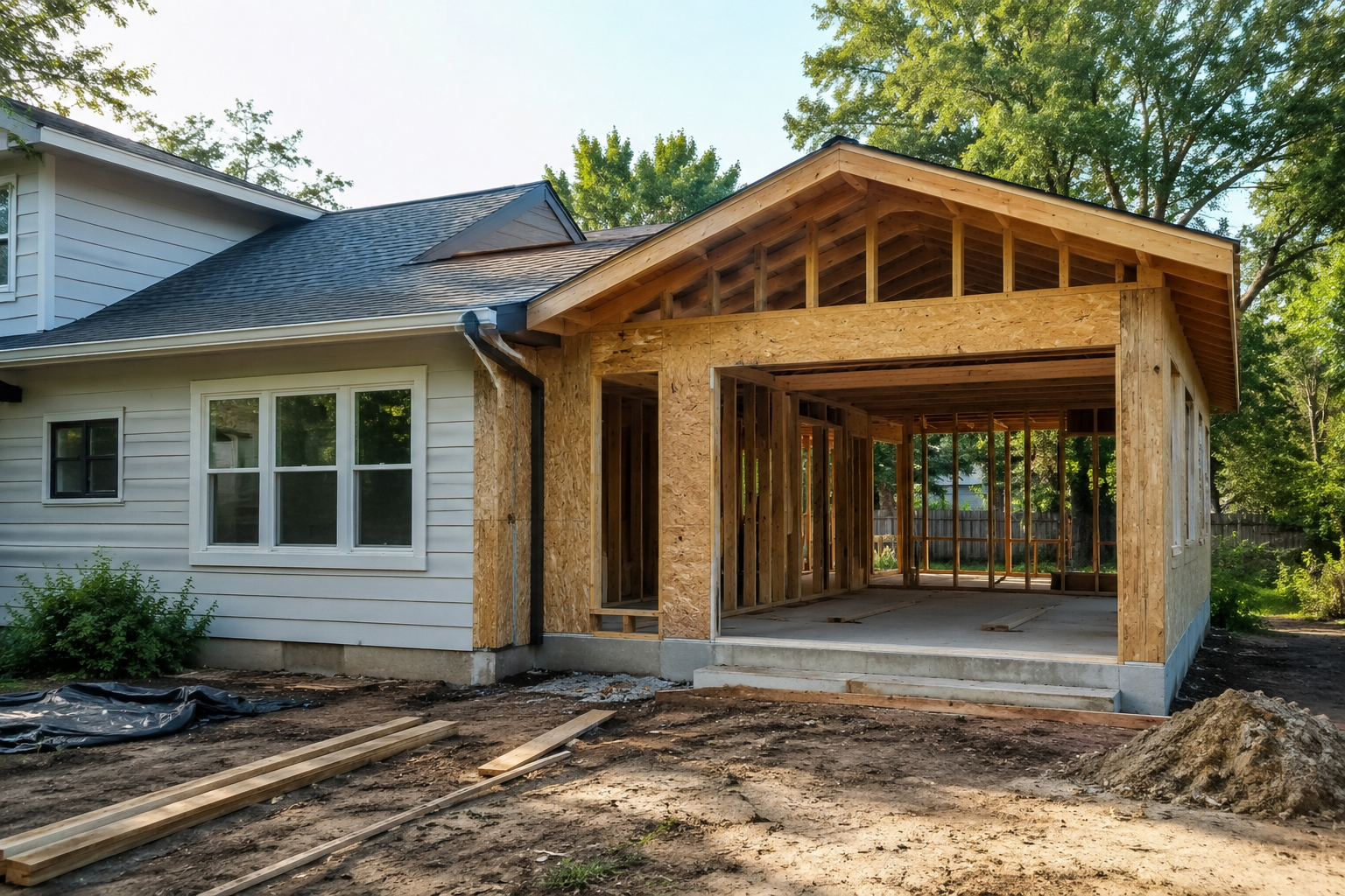 Framing and system rough-in during a home addition build