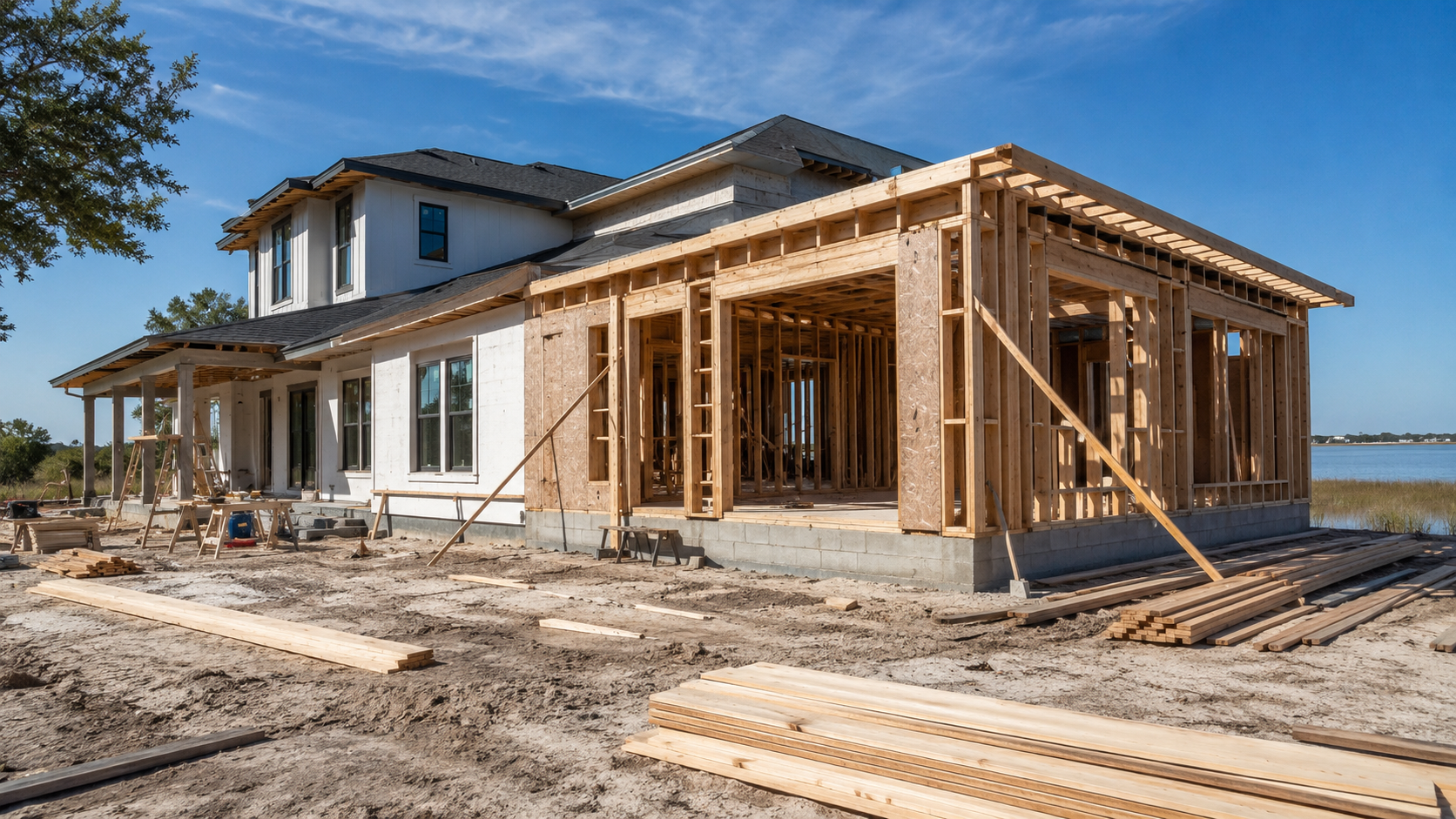 Home additions timeline planning with framed second-story addition