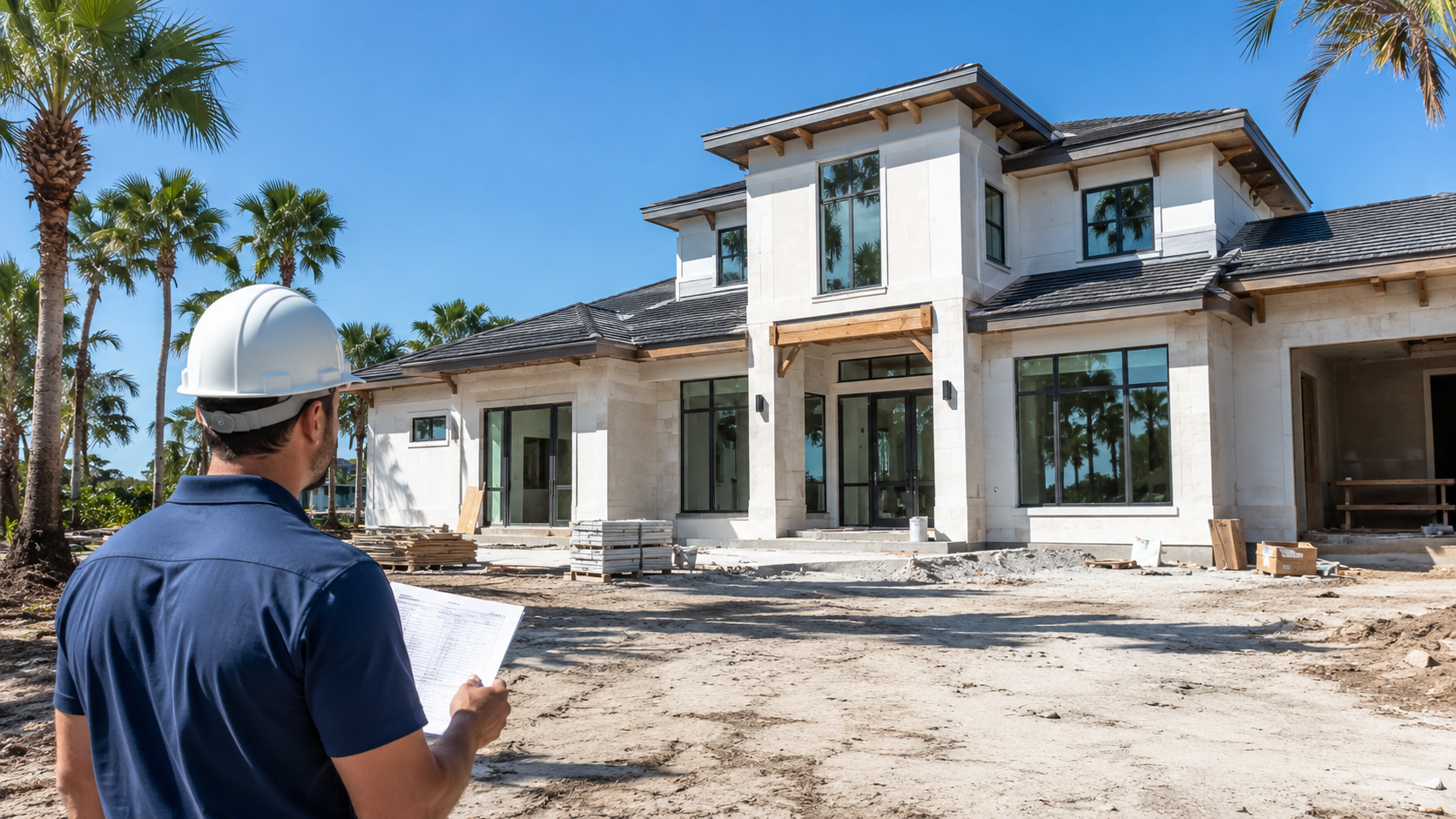 Luxury Home Builder Permits and Inspections in Florida: A Complete Guide Jacksonville luxury home builder permits and plan review documents at a Florida construction site
