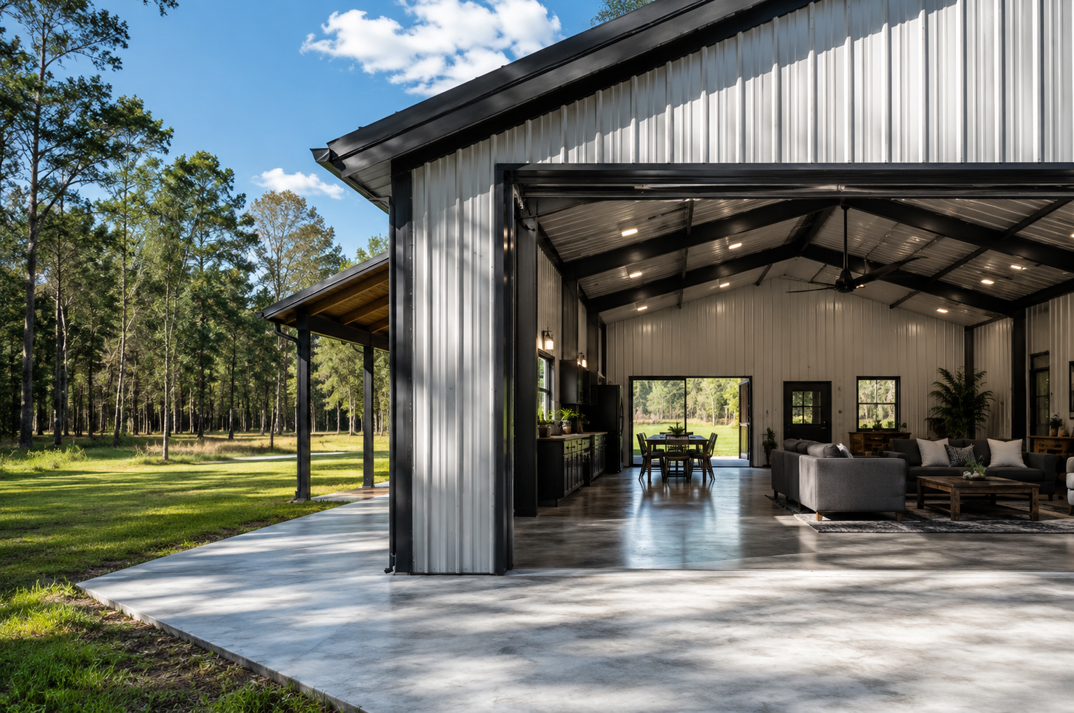 Metal Home Buildings in Florida: Cost, Durability & How They're Built Steel-frame metal home building showing framing detail in Northeast Florida