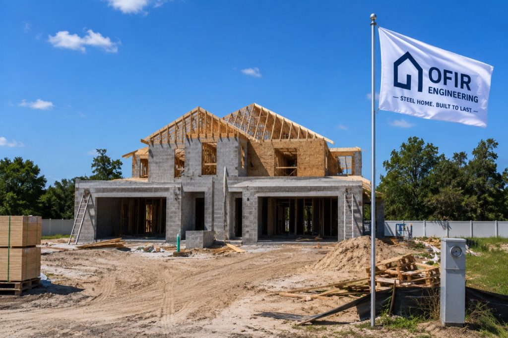 ofir-steel-frame-home Steel frame home built by Ofir Engineering, licensed Florida general contractor, in Jacksonville