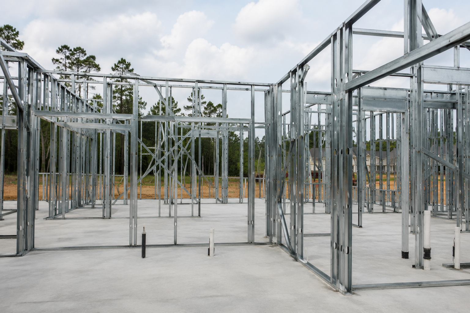 Light-gauge steel framing on a Jacksonville Florida home under construction