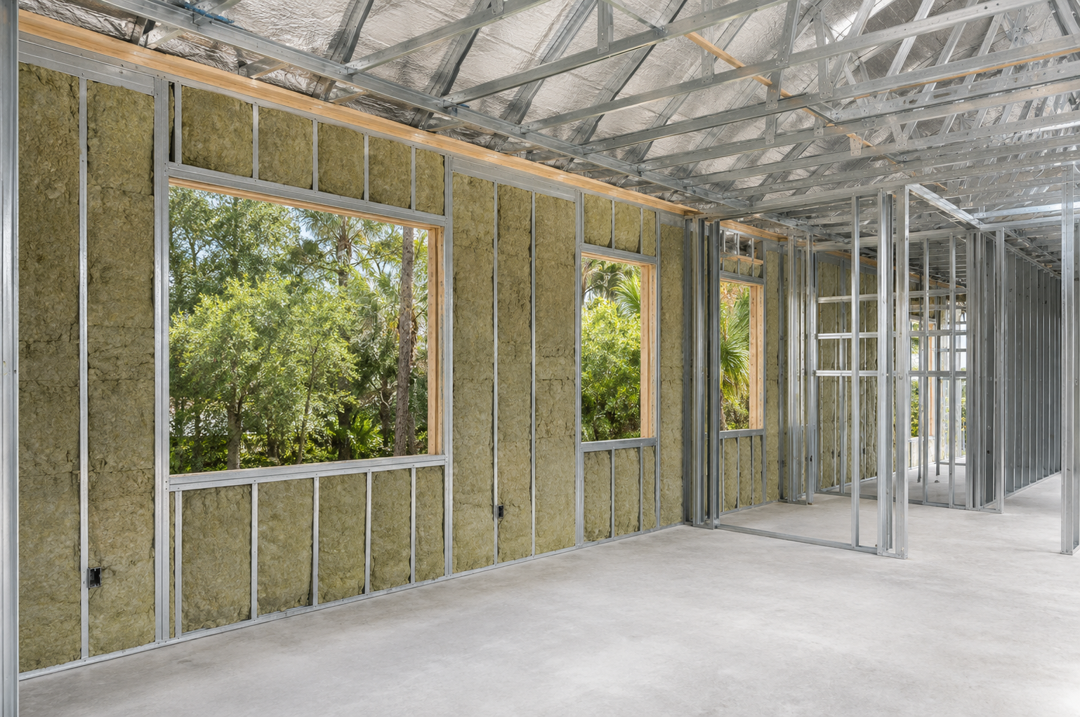 Energy Efficiency & Insulation in Steel-Frame Florida Homes Steel frame versus wood frame construction in Florida showing insulation and envelope detailing