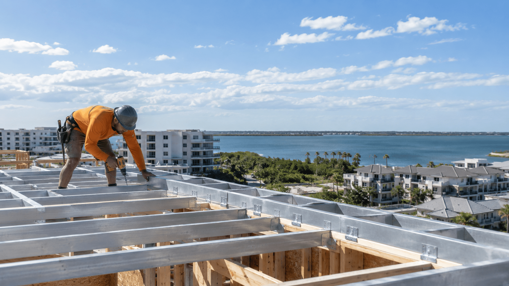 Apartment Builder Wind Mitigation in Jacksonville: Code Requirements and What They Save on Insurance Apartment builder installing wind rated roof and opening protection on a Jacksonville multifamily building