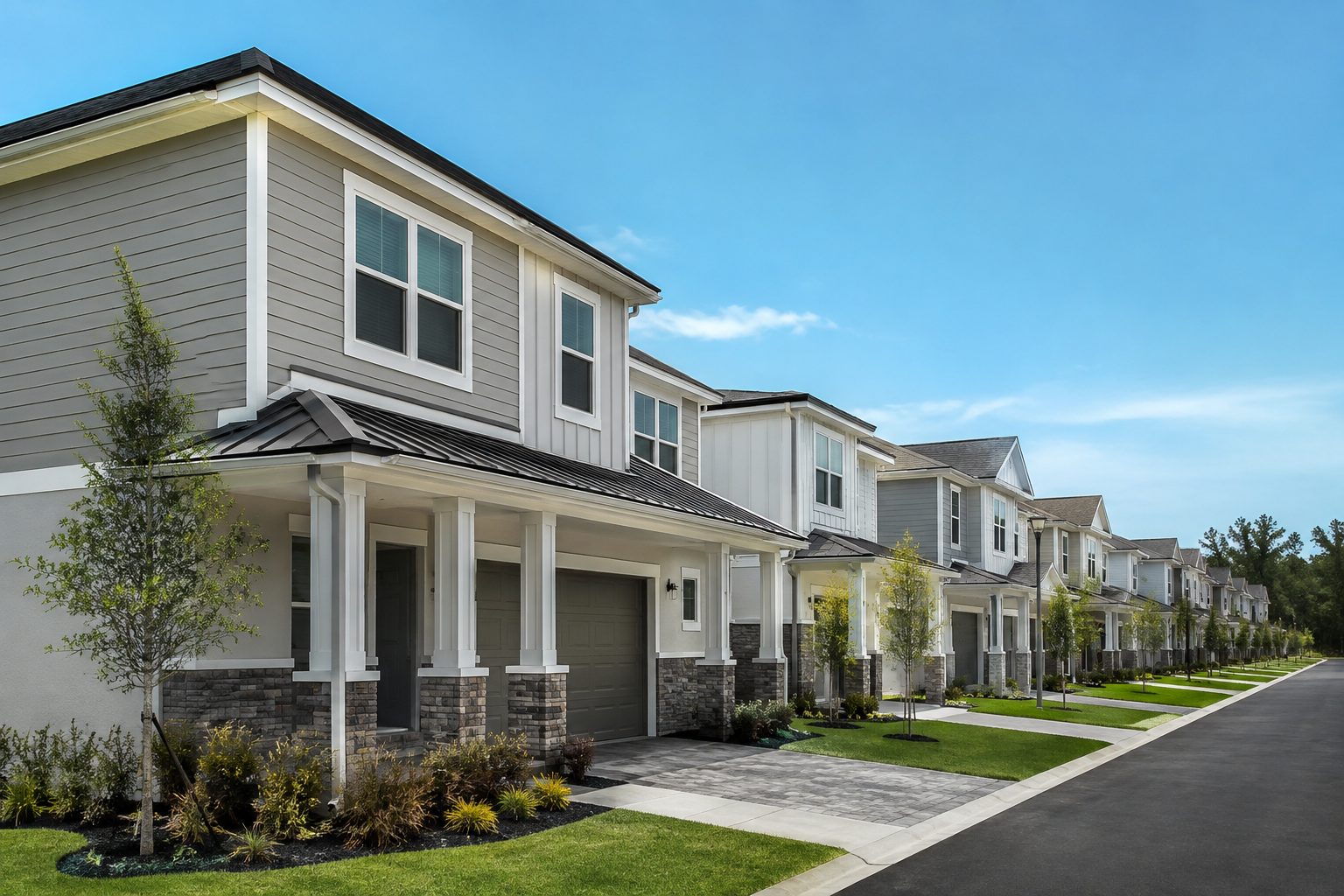 Rental homes under construction with durable finishes chosen to protect build to rent resale value