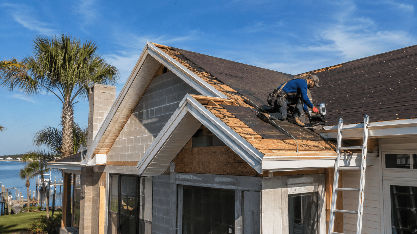 Contractor for Home Renovation Wind Mitigation: Jacksonville Code Requirements and Insurance Savings Contractor for home renovation wind mitigation work on a Jacksonville roof deck before re-covering