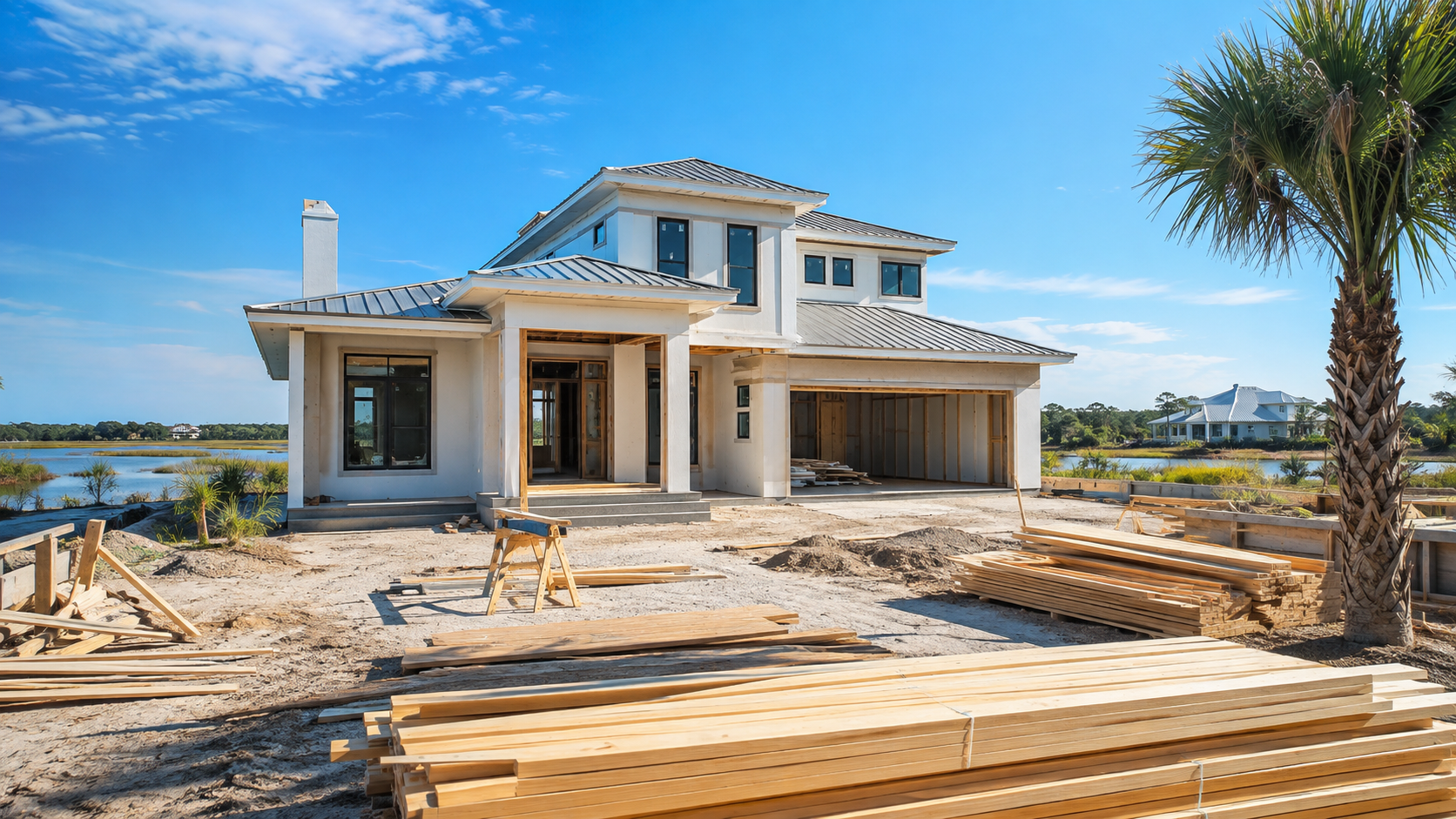 Custom Built Homes Insurance Impact: How a New Build Changes Florida Premiums and Coverage Custom built homes insurance impact driven by roof and envelope construction on a Jacksonville, Florida build
