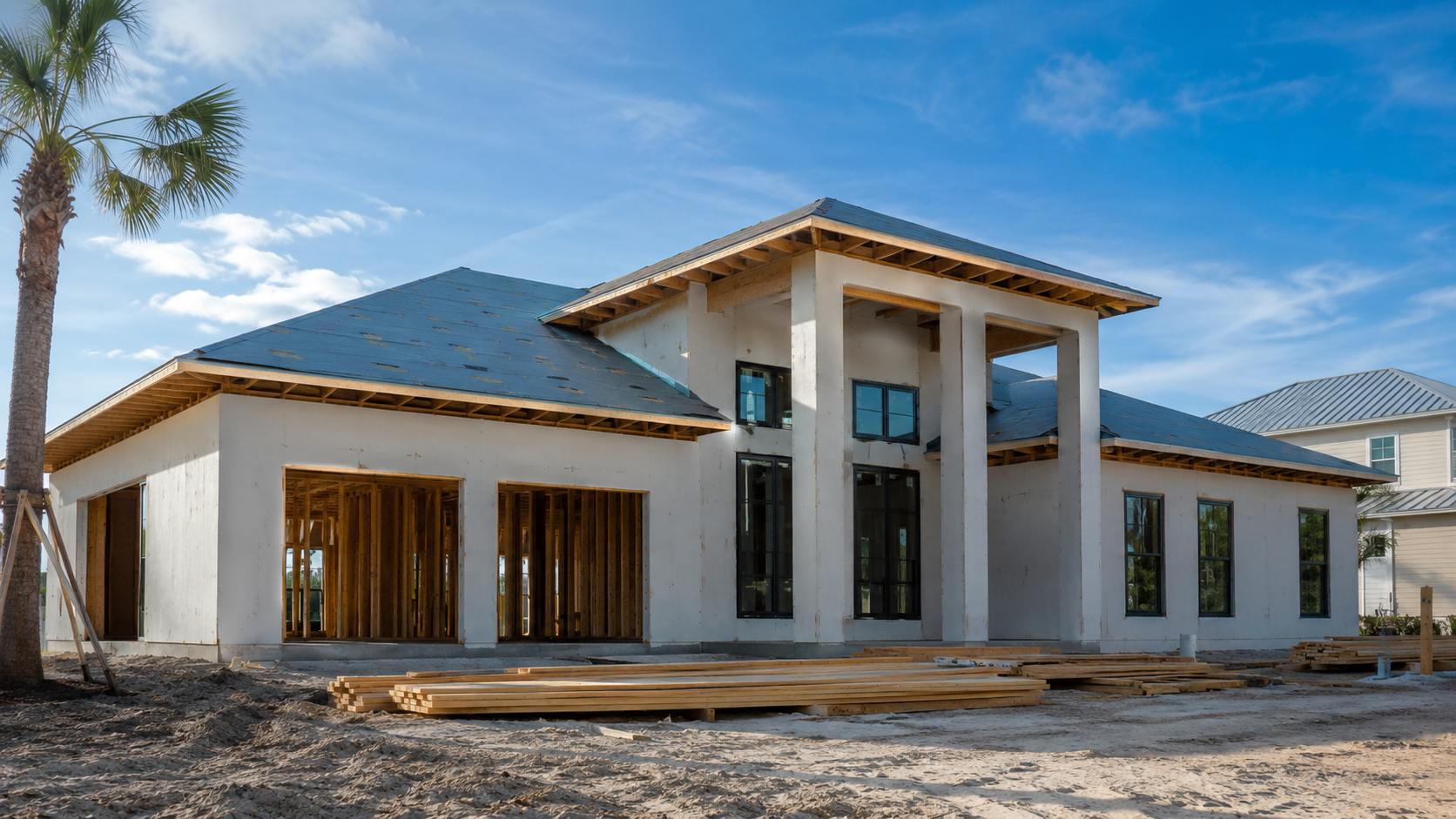 Custom Built Homes Wind Mitigation: Jacksonville Code and What It Saves Custom built homes wind mitigation construction detailing on a Jacksonville, Florida home