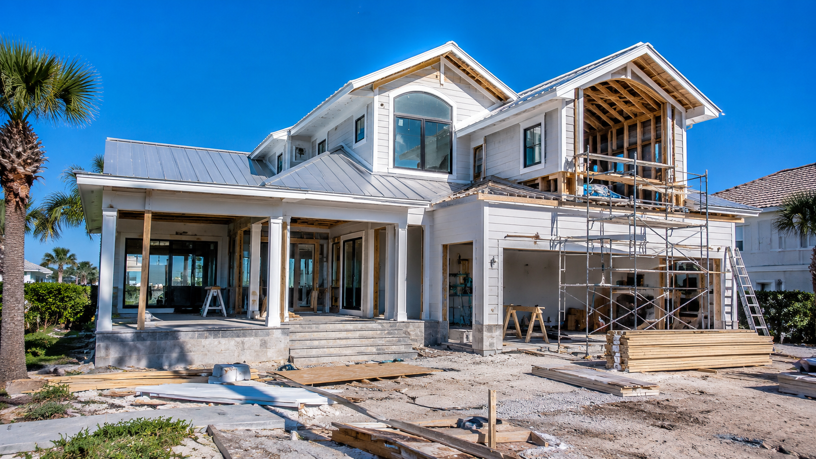 Full House Remodeling and Wind Mitigation: Jacksonville Code Triggers and Insurance Credits Full house remodeling wind mitigation work under way on a Jacksonville home renovation