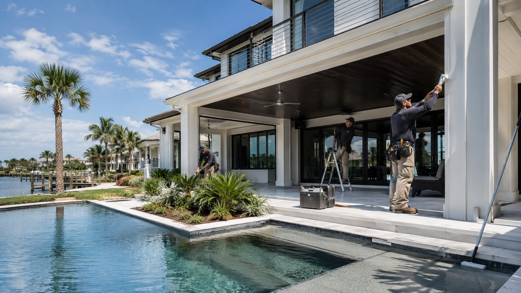 High End Home Builders and Long Term Maintenance in Florida Humidity and Salt Air High end home builders long term maintenance review of a coastal luxury home exterior in Ponte Vedra, Florida
