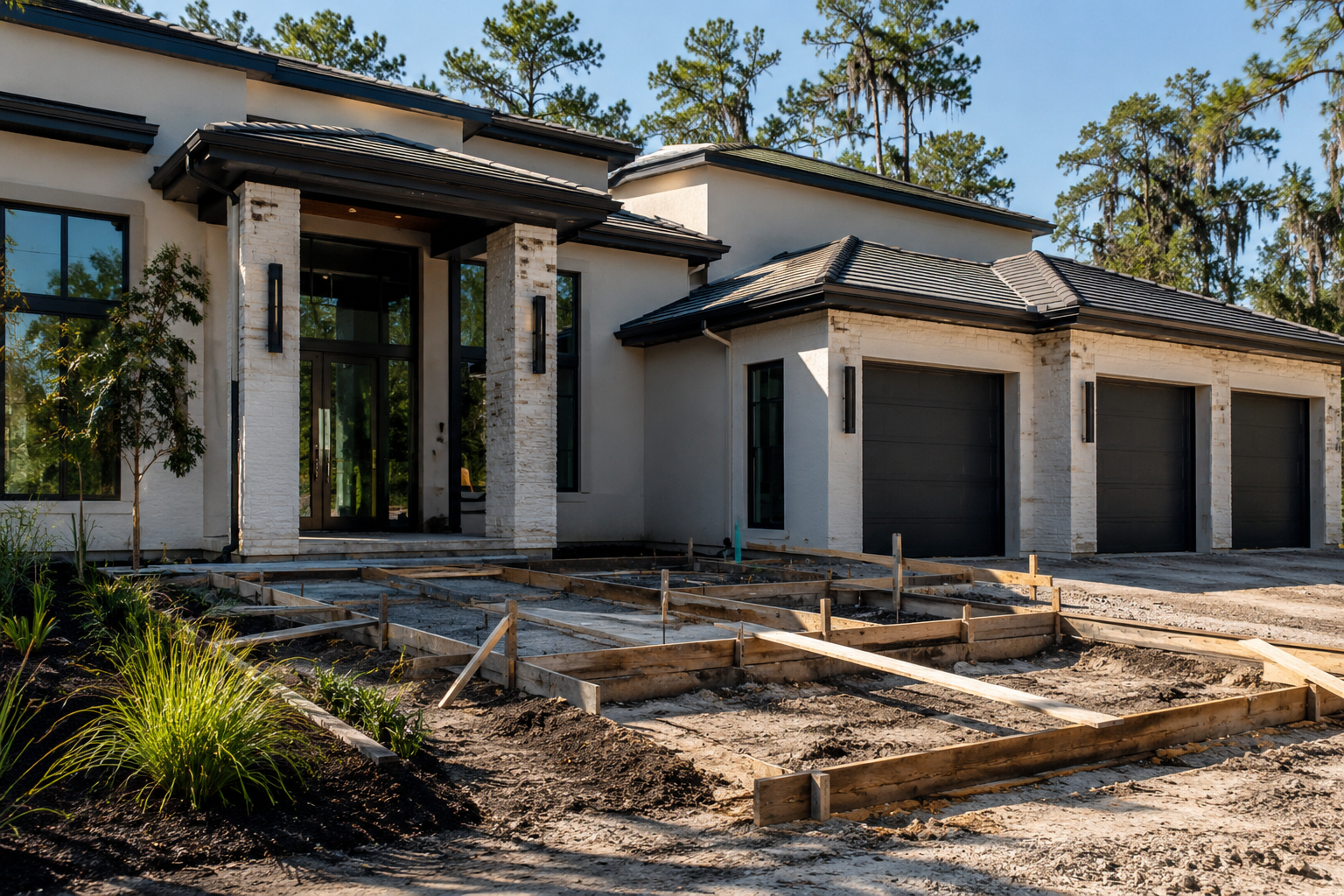 High End Home Builders and Permit Requirements in Duval County: The Full Approval Path Luxury custom home under construction in Northeast Florida during the framing inspection sequence