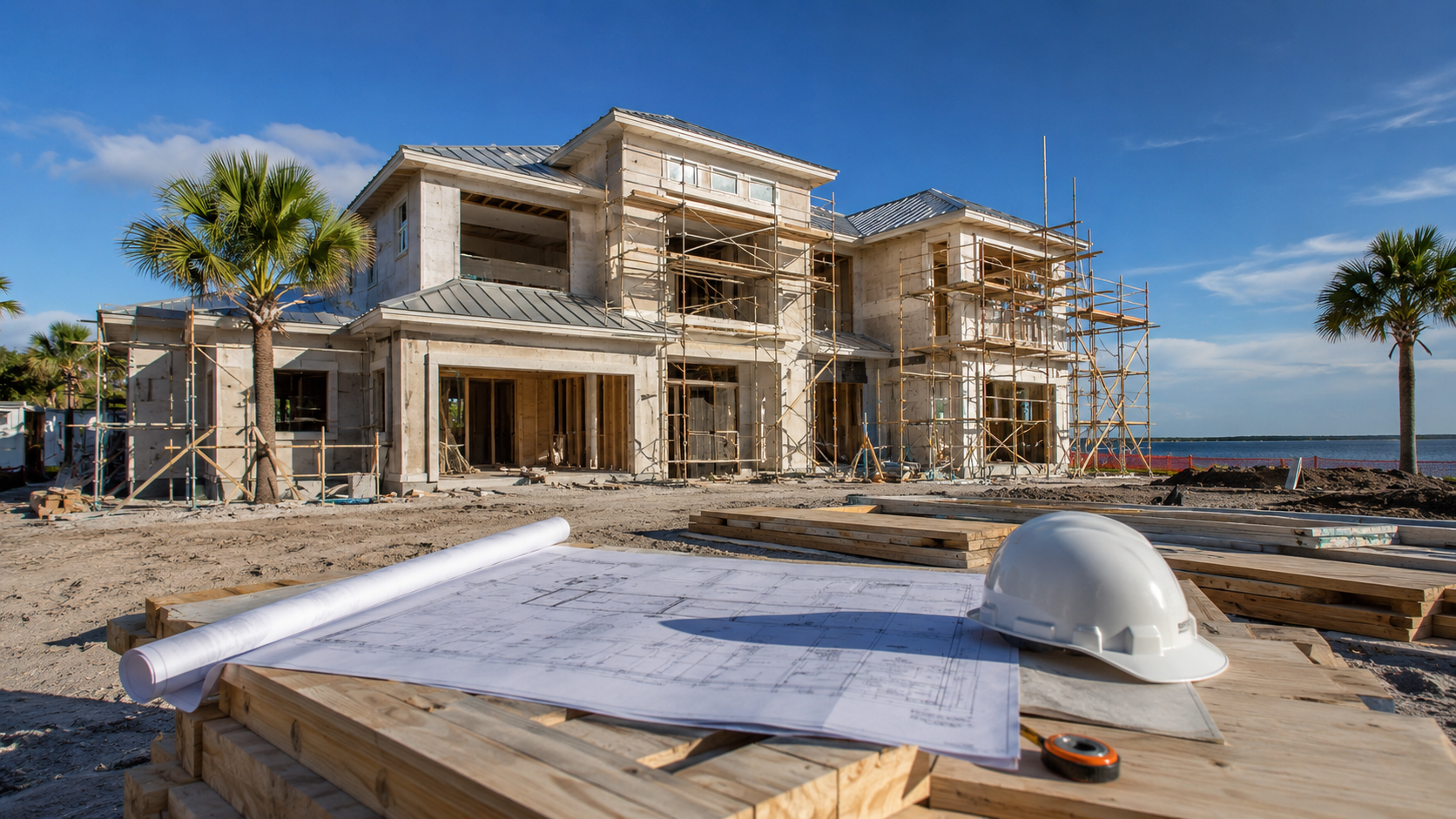 High End Home Builders Schedule: A Milestone by Milestone Jacksonville Timeline High end home builders schedule being reviewed on site at a luxury residence under construction in Jacksonville