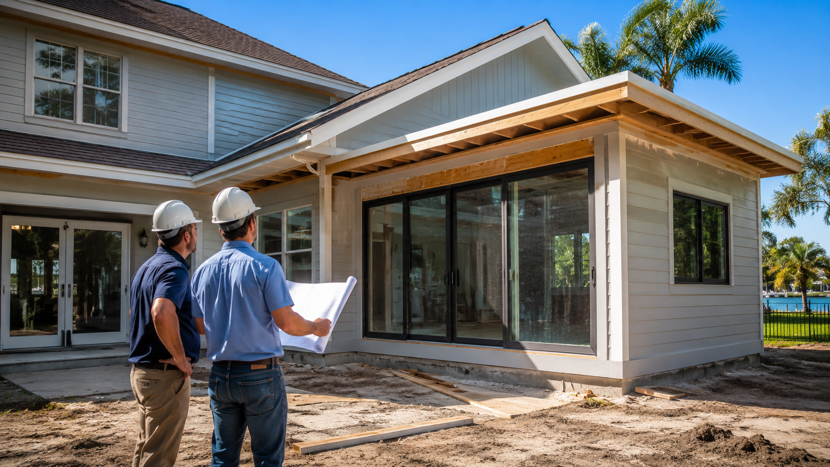 Home Addition Builders Near Me Permit Requirements: The Duval County Sequence Home addition builders near me permit requirements reviewed on plans at a Jacksonville addition project