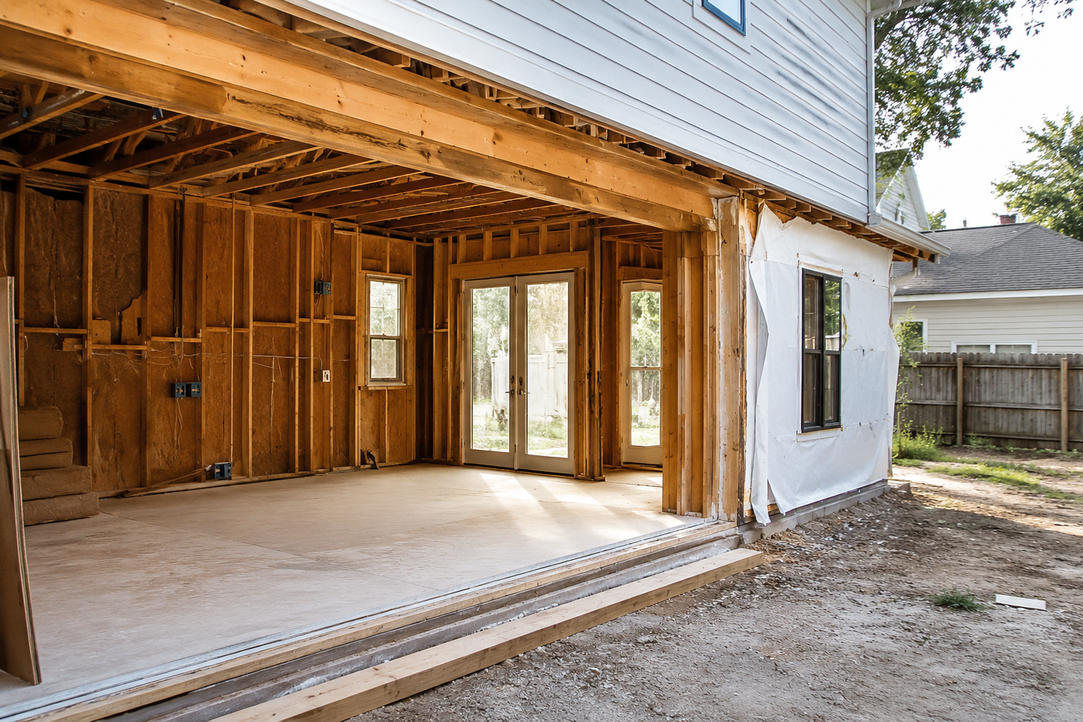 Home Addition Builders Near Me: The Zoning and HOA Rules That Decide What You Can Build in Duval and St. Johns Room addition construction proceeding under an approved permit in St. Johns County, Northeast Florida