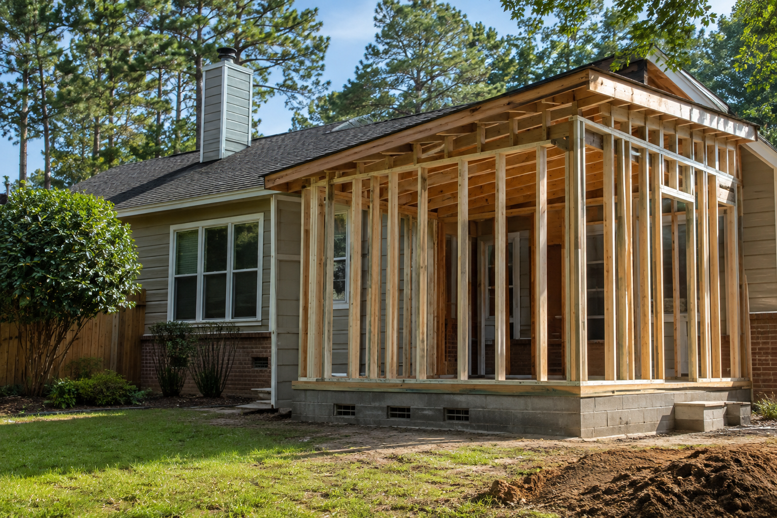 Home Additions Near Me: Zoning and HOA Rules in Duval and St. Johns County Room addition under construction on a Northeast Florida home showing setback and lot coverage constraints