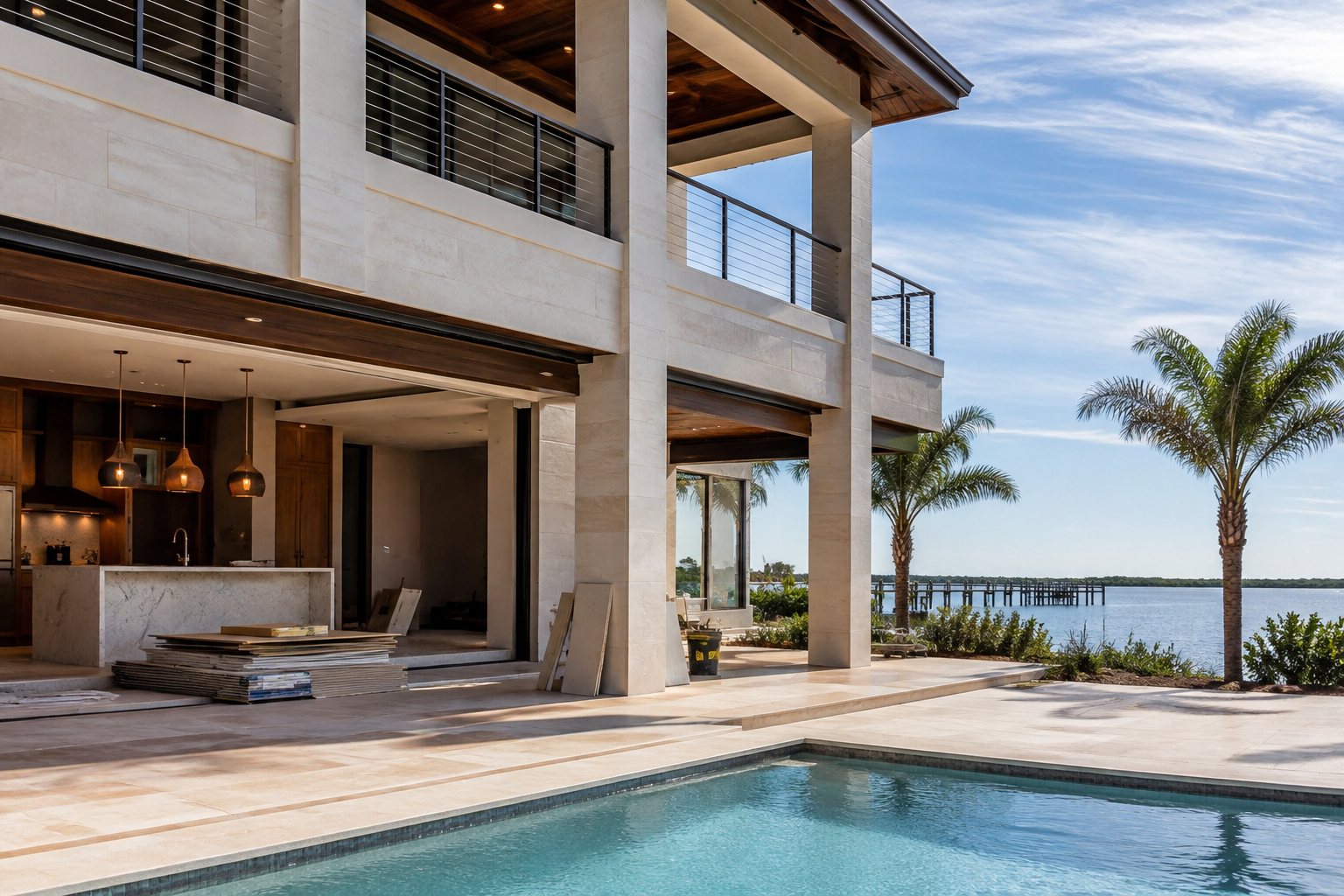 Luxury Custom Home Builders and the Insurance Impact on Florida Premiums Impact-rated openings and roof detailing on a luxury Florida home that lower insurance premiums