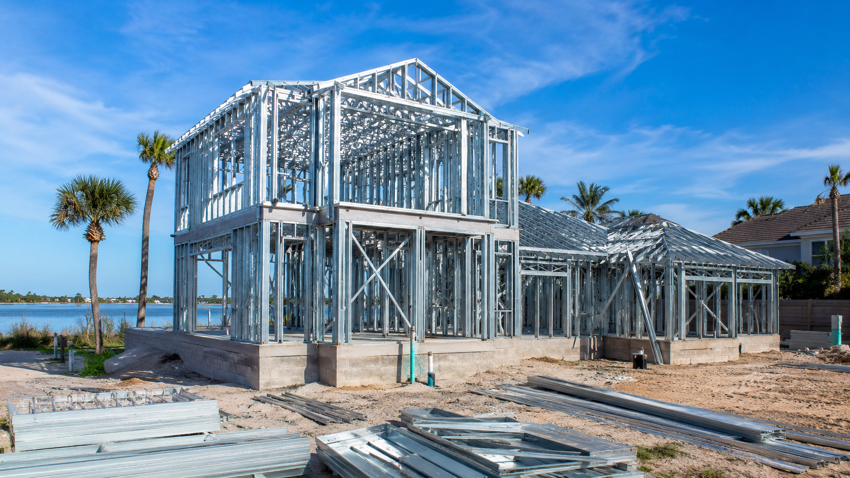 Metal Frame Homes Draw Schedule: How Florida Lenders Fund a Steel Build and What Delays a Draw Metal frame homes draw schedule inspection at a steel framed residential construction site in Florida