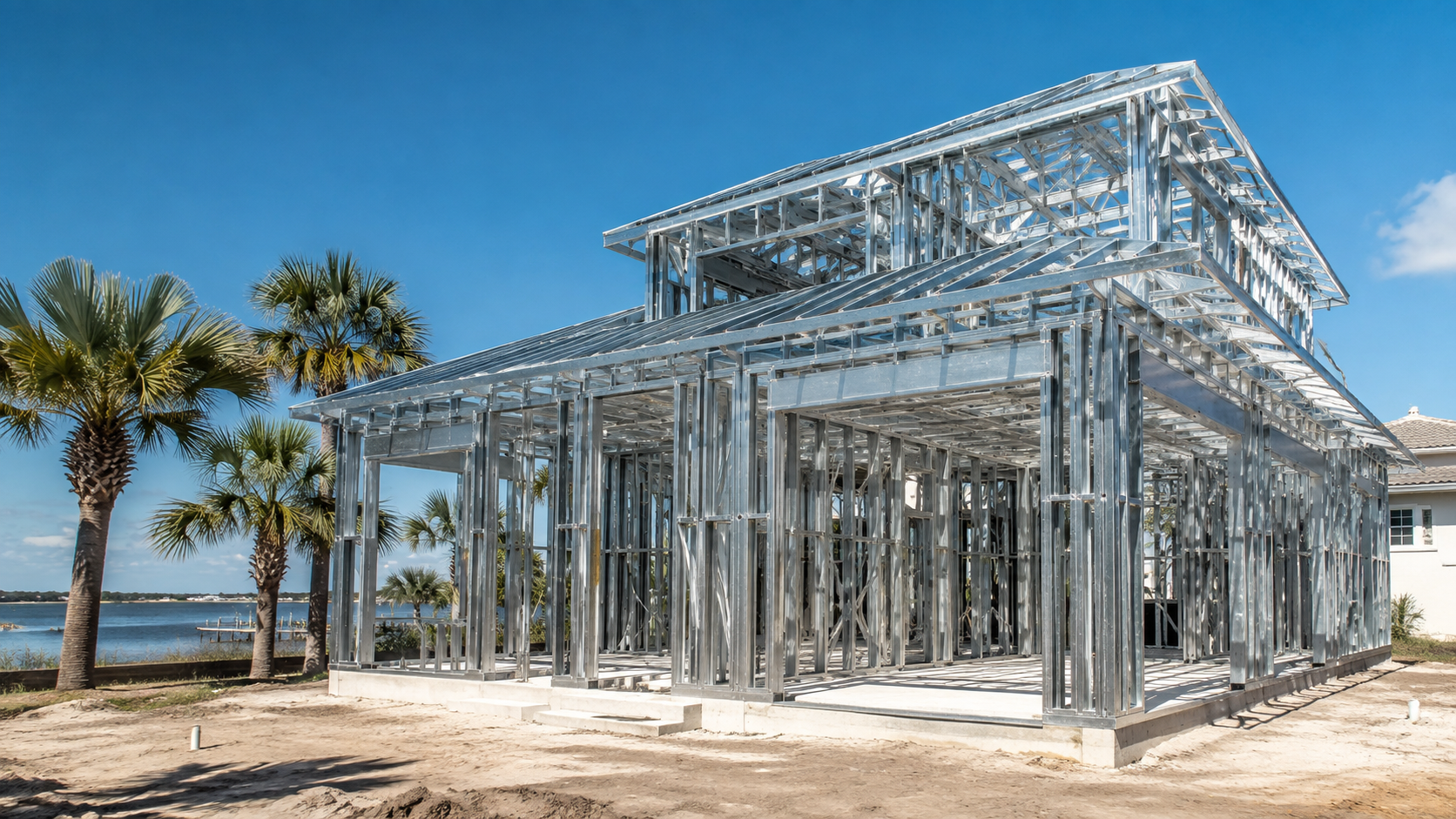 Metal Frame House Costs in Jacksonville, FL: The Real Price Drivers Metal frame house under construction with light-gauge steel framing in Jacksonville, Florida