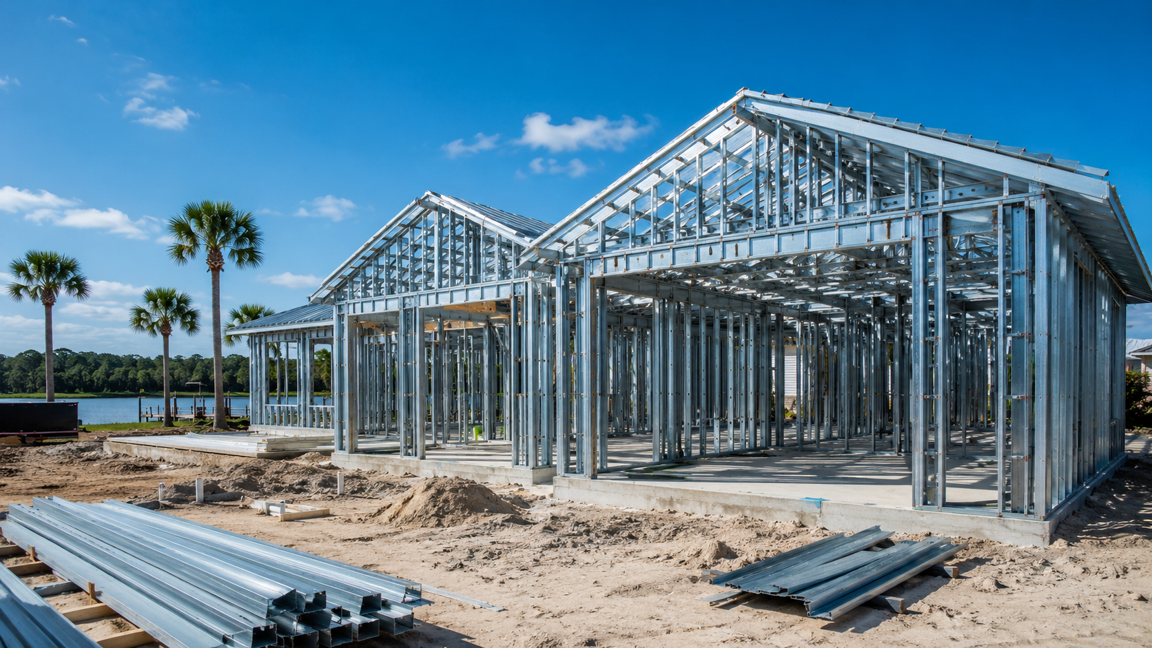 Metal Frame House Schedule in Jacksonville: The Milestones That Set Your Move-In Date Metal frame house schedule planning at a steel-framed residential construction site in Jacksonville, Florida