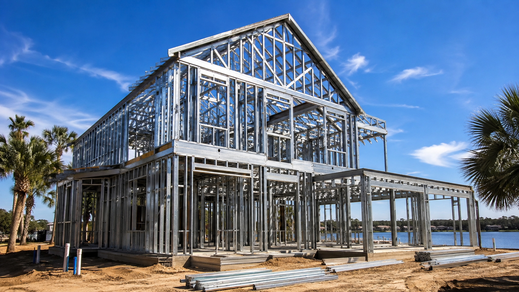 Steel Frame House vs Wood and Block Costs in Jacksonville, FL Steel frame house structure compared with wood and block construction in Jacksonville, FL
